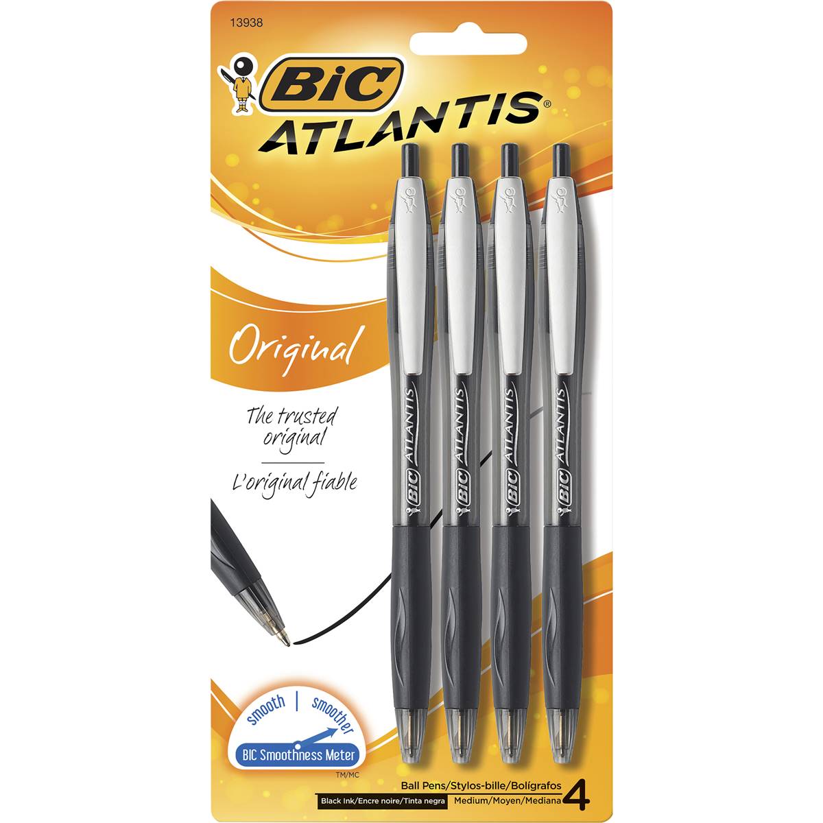 BIC Atlantis Retractable Ball Point Pen 4pk Black