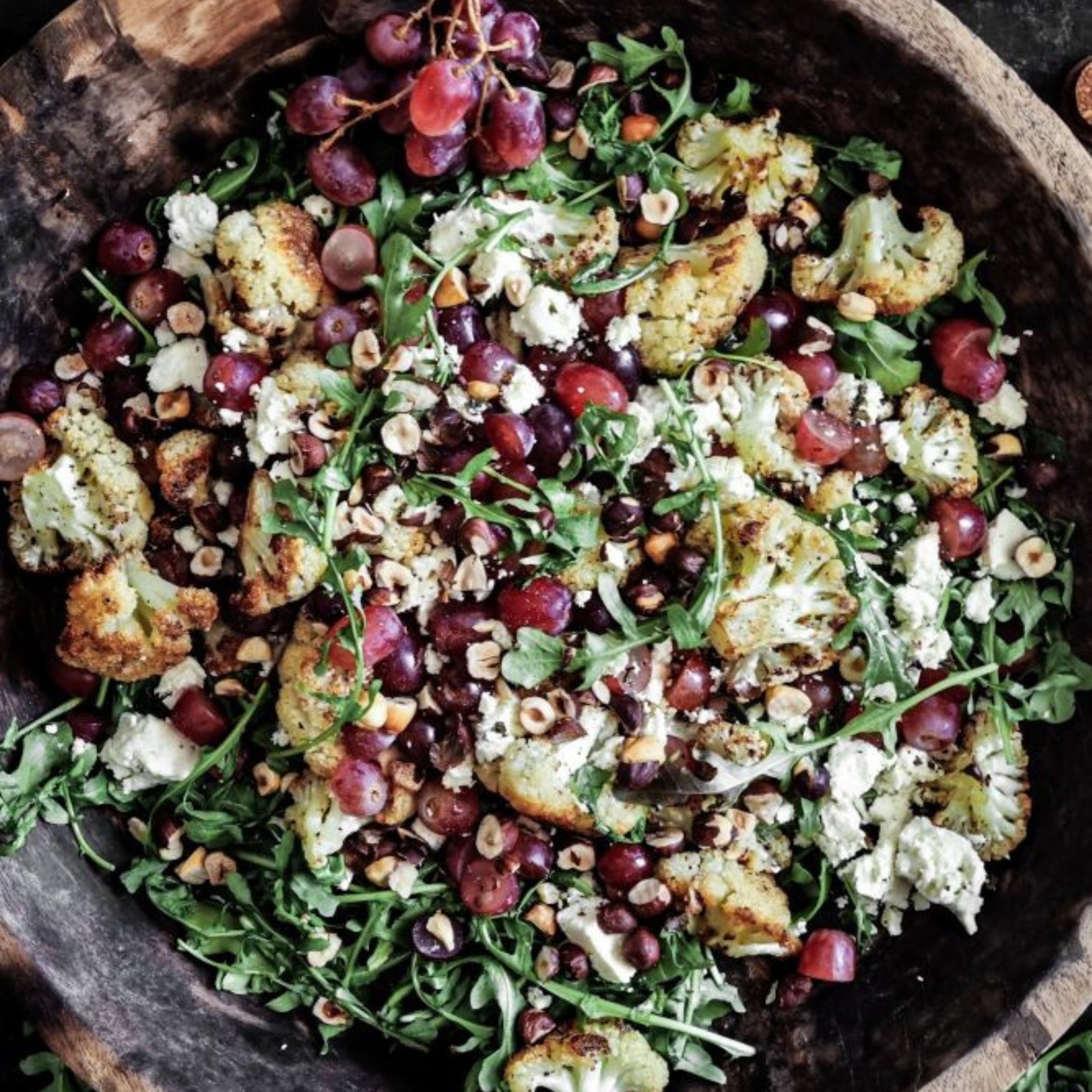 Roasted Cauliflower Salad with Hazelnuts & Currant Dressing