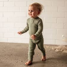 Organic Growsuit Olive Stripe - Snuggle Hunny