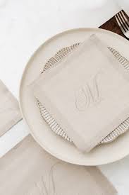 Manor Road Linen (Monogram Beige) Dinner Napkins