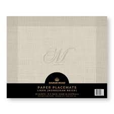 Manor Road Linen (Monogram Beige) Paper Placemat Pad 30pk