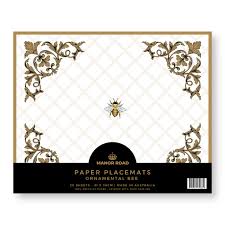 Manor Road Ornamental Bee Paper Placemat Pad 30pk