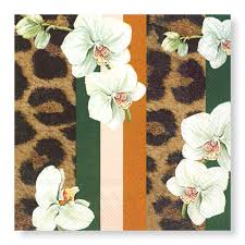 Manor Road White Orchid & Leopard Luncheon Napkins