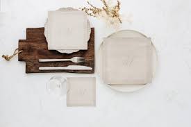 Manor Road Linen (Monogram Beige) Dinner Napkins