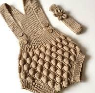 Omnis Pura -  Beige Organic Handknitted Grape Romper and Headband - OMPGRPR06