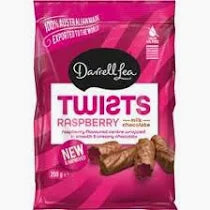 Darrell Lea Twists Rasp Milk Choc 200g