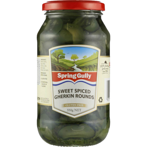 Spring Gully Sweet Spiced Gherkin Rounds 550g